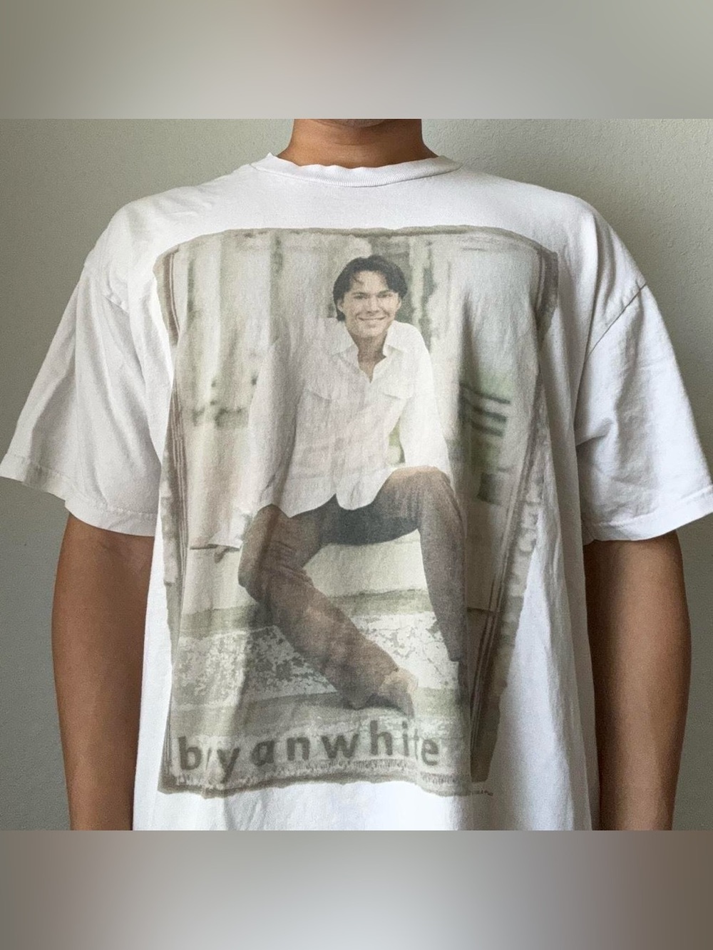 Vintage 1998 Bryan White AOP Band Graphics White Tee Shirt